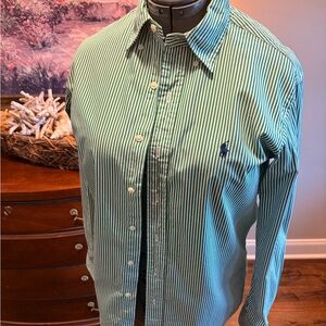Ralph Lauren Men's Green and White Striped Shirt